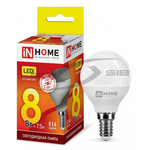 Лампа сд LED-ШАР-VC 8W 230V E14 600Lm IN HOME