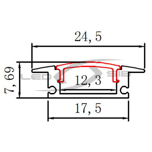встраиваемый алюминиевый профиль (с экраном) ls-yf-102, 2000 х 24,5 х 7,6 мм      Встраиваемый алюминиевый профиль (с экраном) LS-YF-102, 2000 х 24,5 х 7,6 мм     