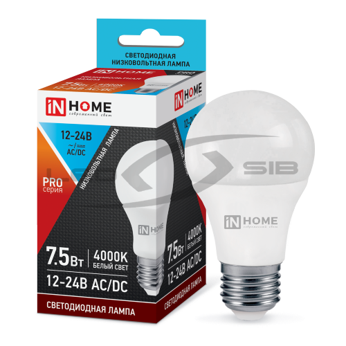 Лампа сд низковольтная LED-MO-12/24V-PRO  7,5W 12-24V Е27 4000К 600Lm IN HOME