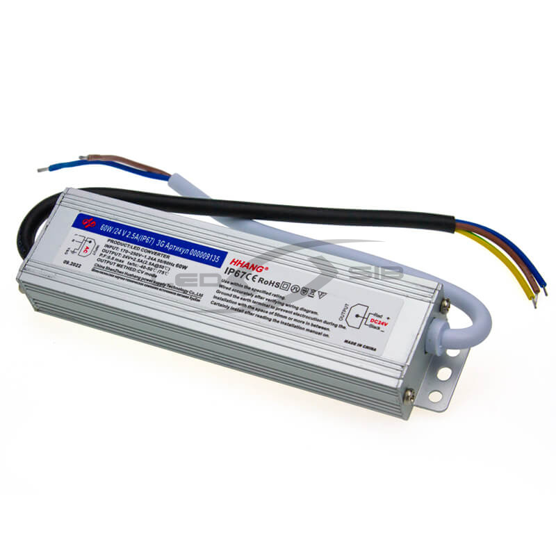 Блок питания влагозащищенный LS Slim 60W DC 24V AC 110-265V 2,5A (алюм) 150*43*21мм 3Y IP67 HH