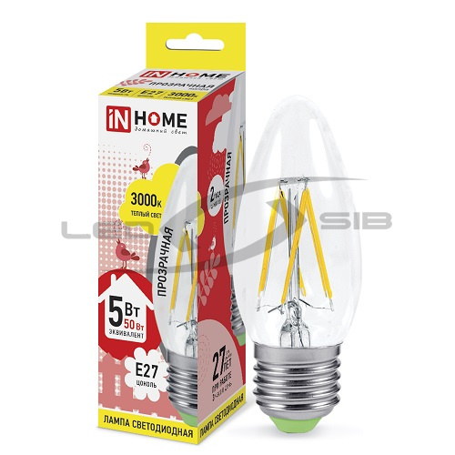Лампа сд LED-СВЕЧА-deco 5W 230V Е27 450Lm прозрачная