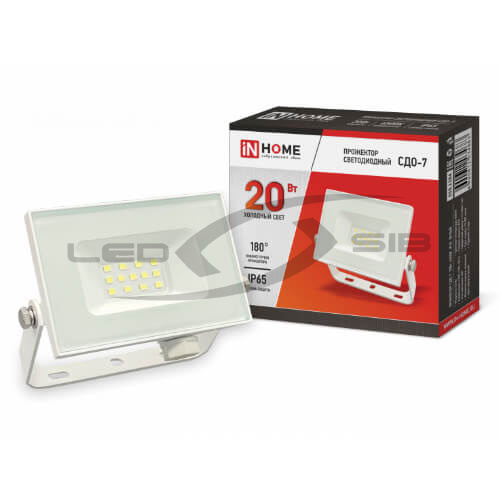 Прожектор сд СДО-7- 20 белый 6500К IP65 IN HOME
