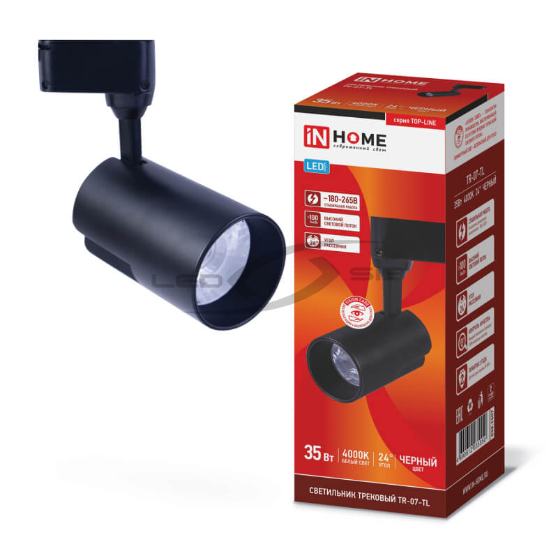Светильник сд трековый TR-07-TL 25W 6500К 2500Lm IP40 24 град. черный серии TOP-LINE IN HOME