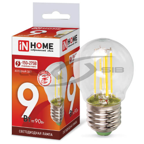 Лампа светодиодная LED-ШАР-deco 9W 230V E27 810Lm прозрачная IN HOME