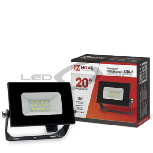 Прожектор сд СДО-7- 20 черный 6500К IP65 IN HOME