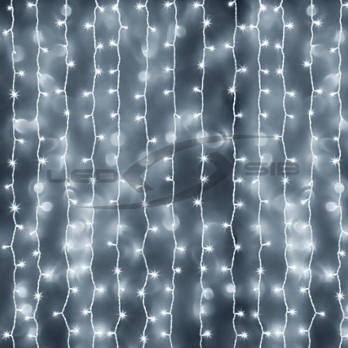 Дождь светодиодный LS 2х9м, 20 нитей, 1800 LED,  220V, белый каучук провод 3,3 мм "Т" коннекторIP 65